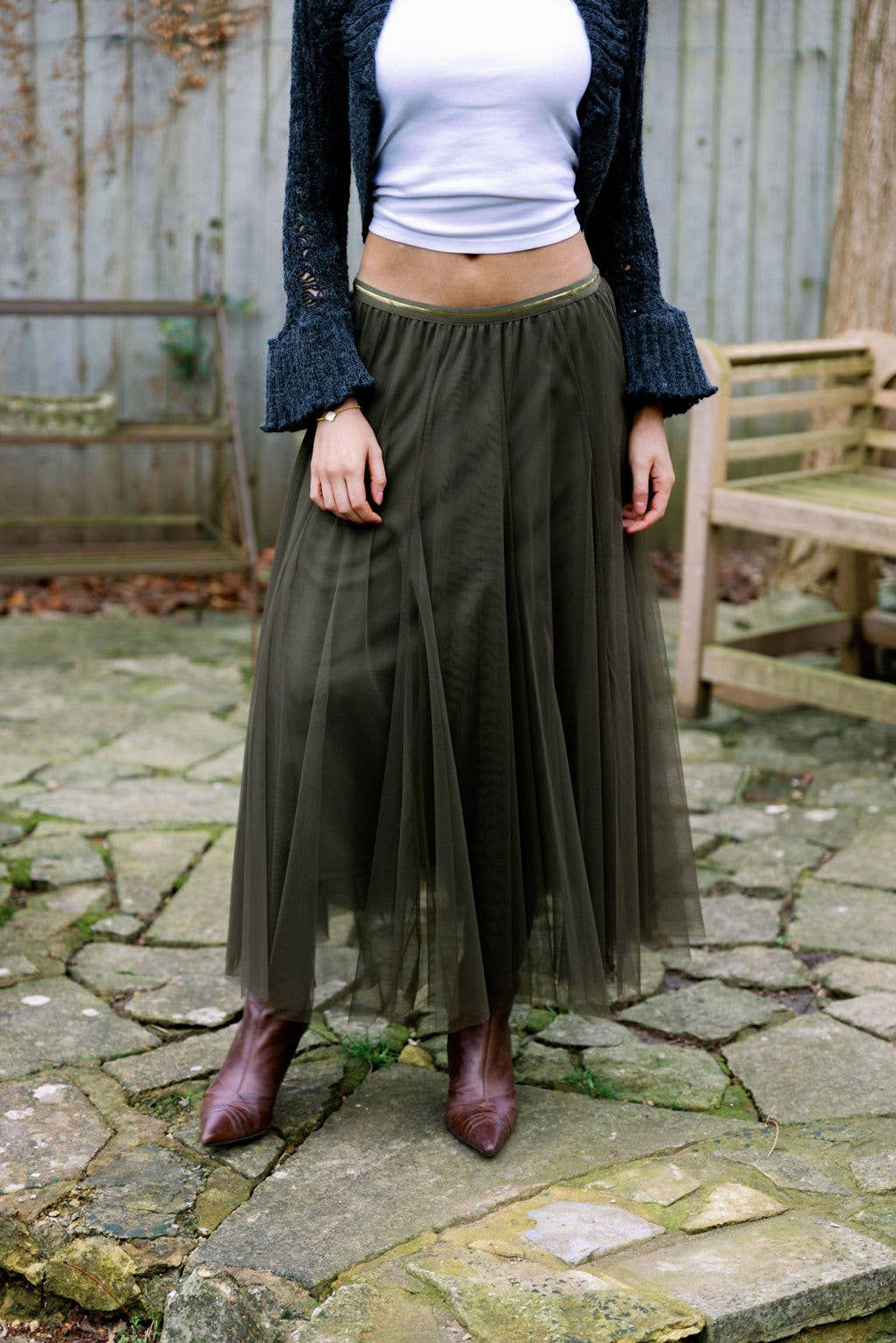 Tulle Layer Skirt in Olive Green