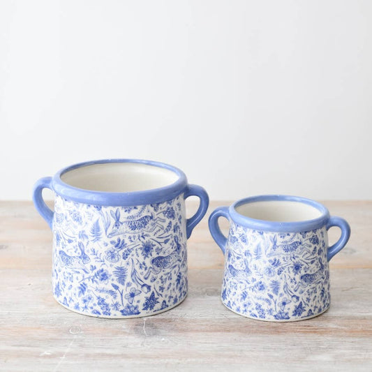 Blue Hare Floral Pot, 18.7cm