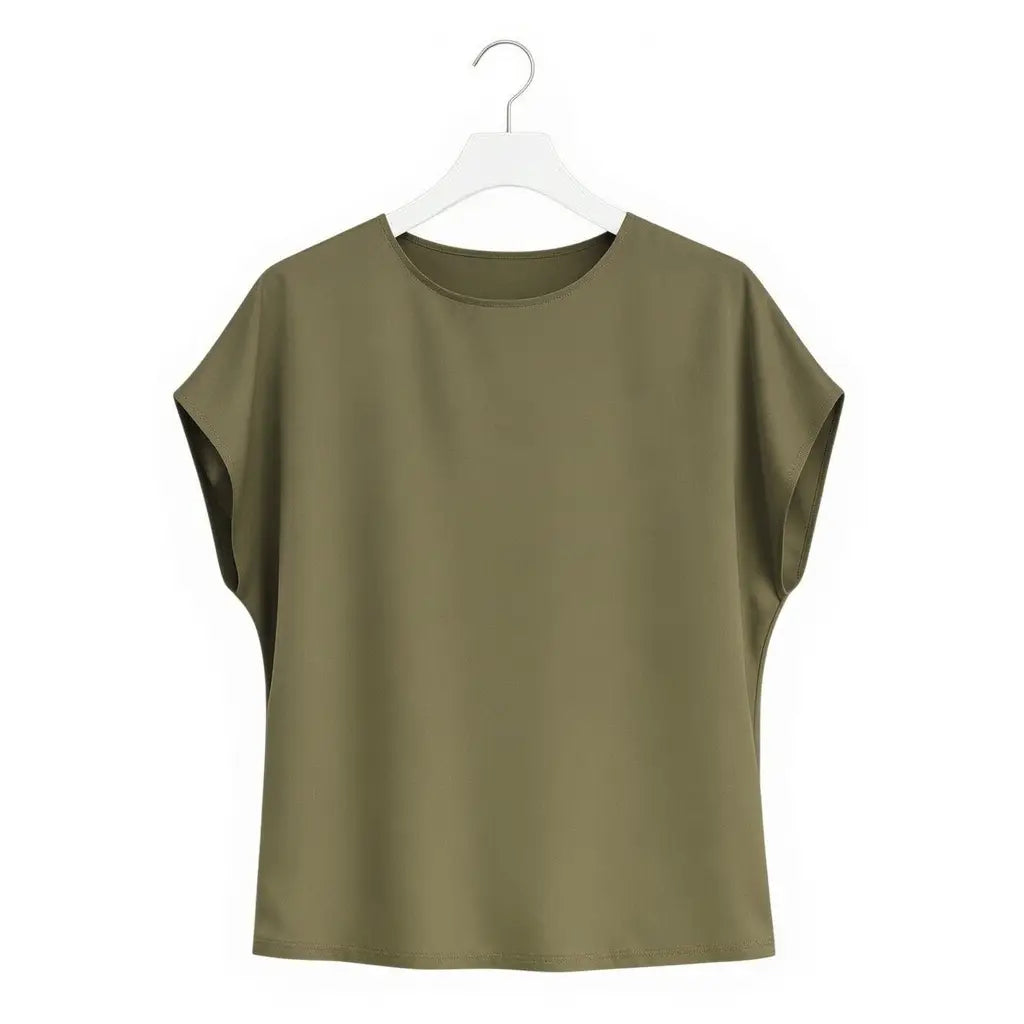 Satin Boxy T-Shirt Top | Khaki