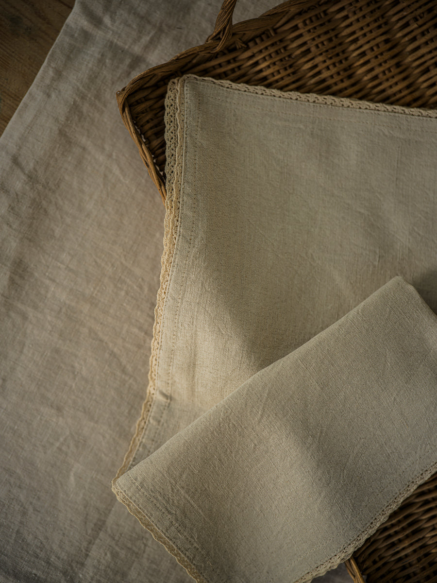 Linen and Lace Napkin - Natural - Set of 4