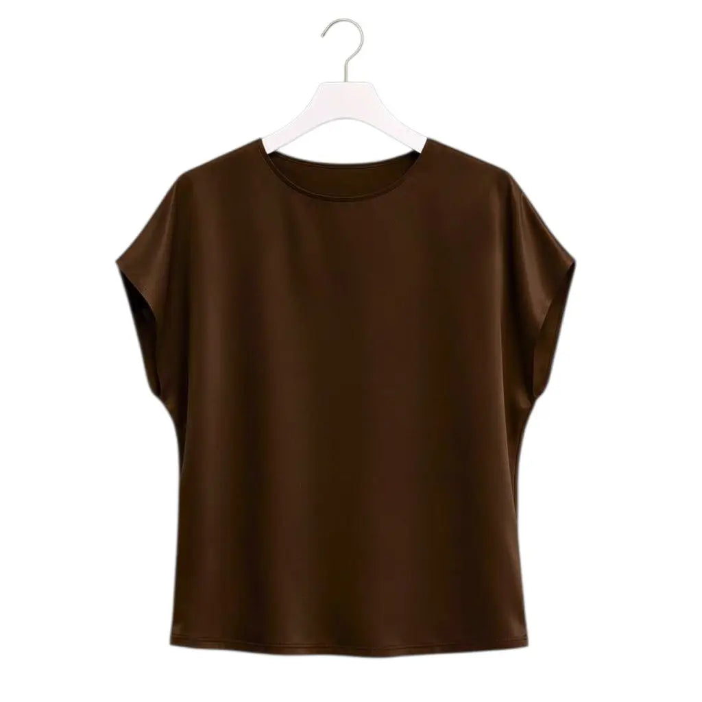 Satin Boxy T-Shirt Top | Bitter Chocolate