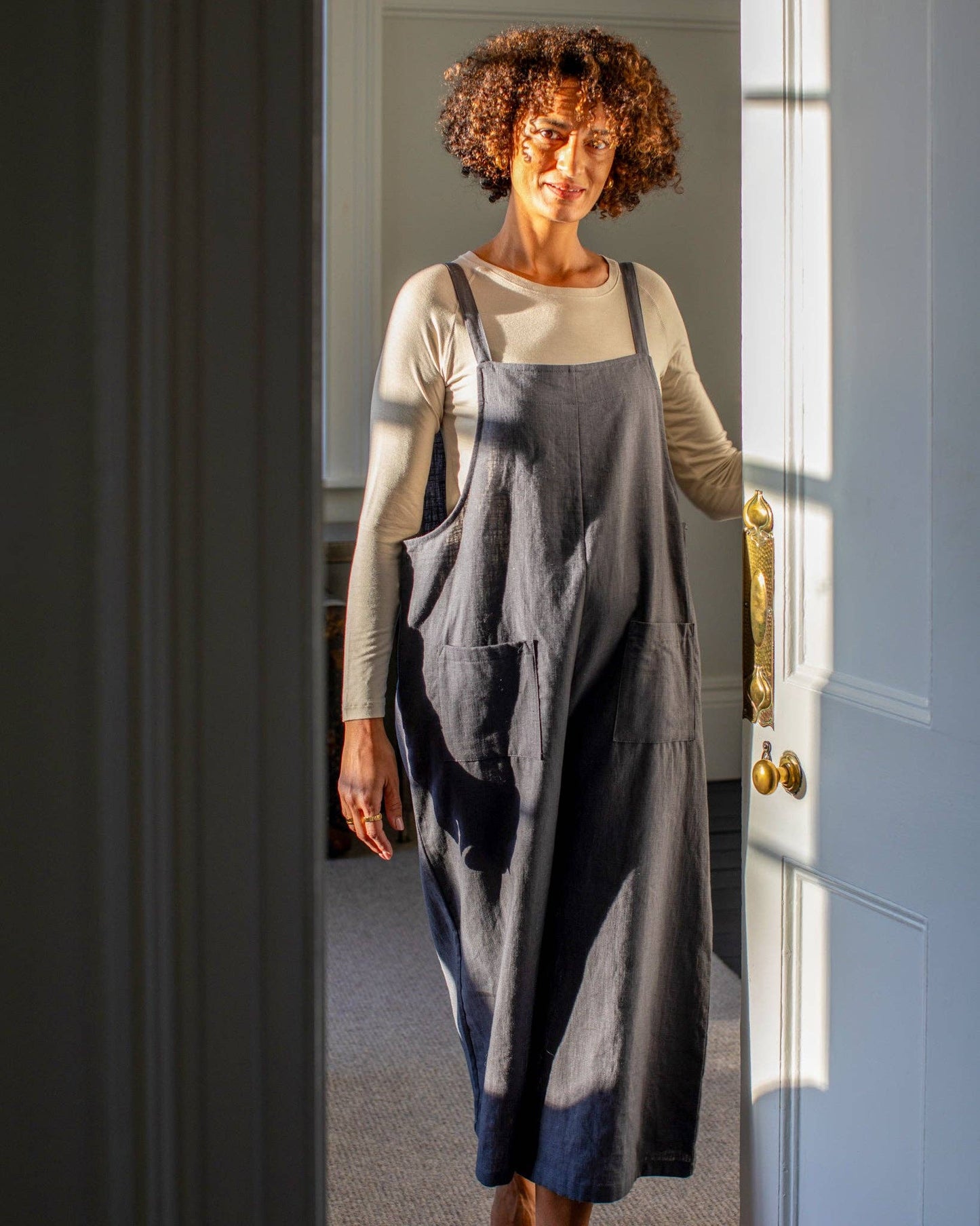 Chalk | Grace Linen Jumpsuit | Charcoal