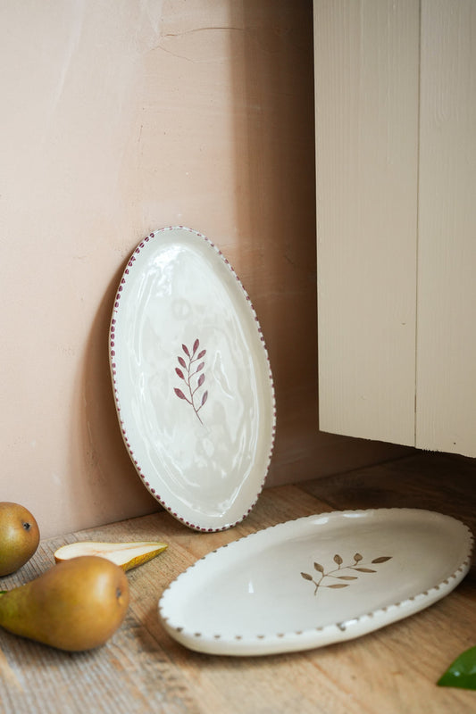 Hand Painted Botanic Oval Plate - Brick