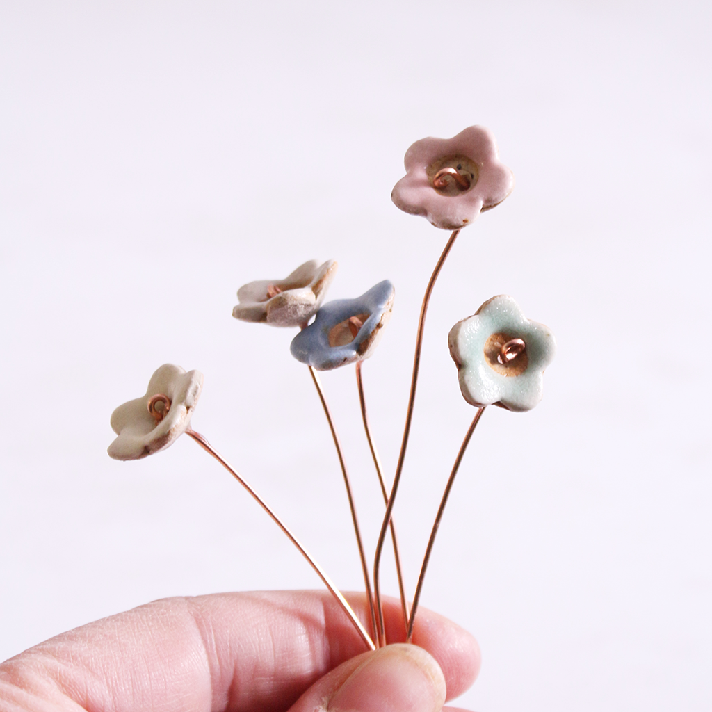 Mini Ceramic Flower Decorative Bud Stems