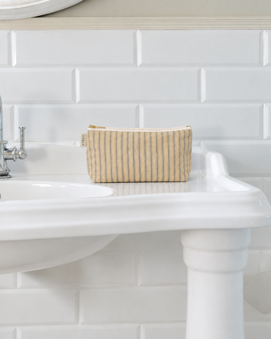 Kent Wash Bag | Ticking Stripe | Antique Khaki