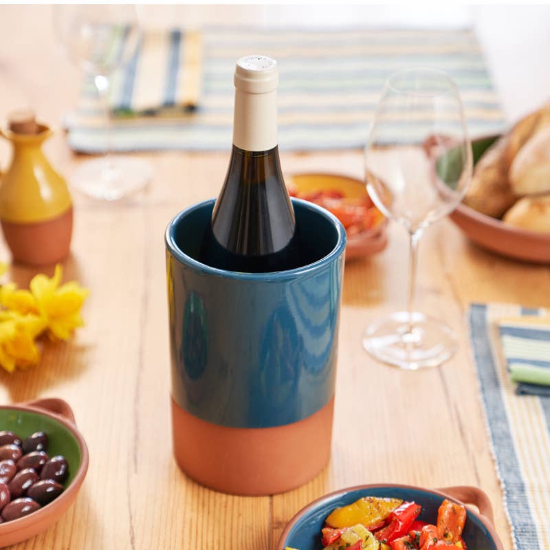 Sintra Glazed Terracotta Wine Cooler - Ink Blue