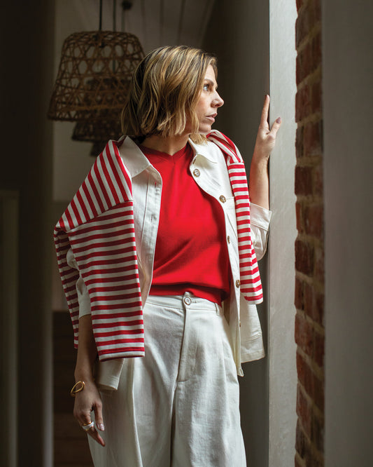 Chalk | Rebecca Stripe Top | Red/Ecru