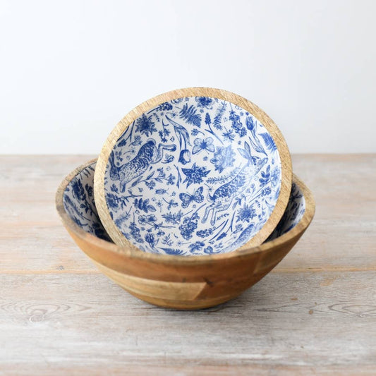Enamel Blue Floral Bowl, 17cm