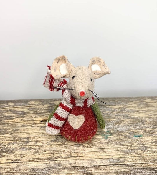Red and Beige Fabric Mouse, 8cm