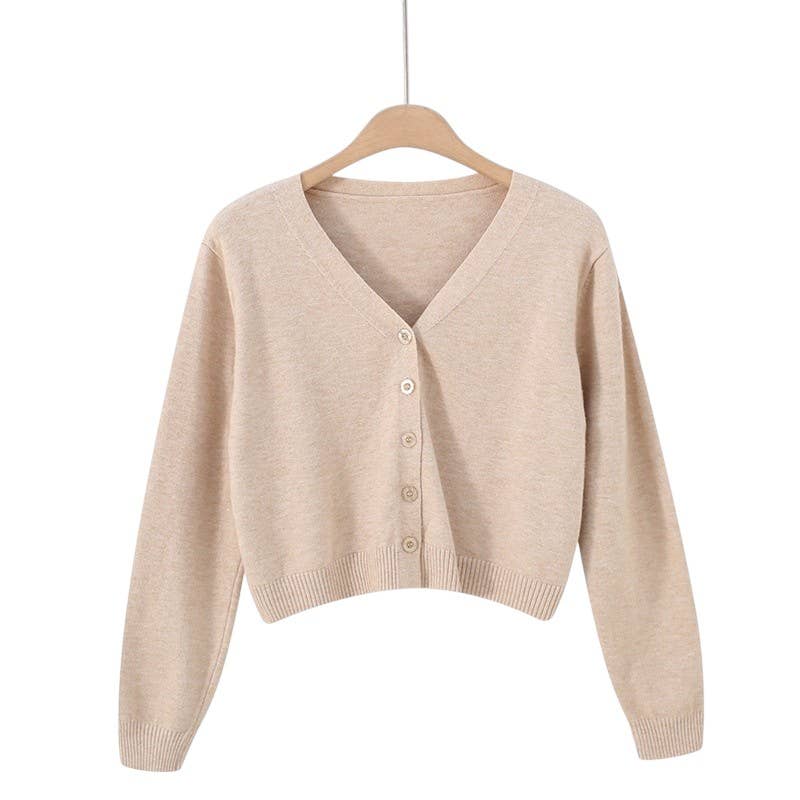 V Neck Cardigan in Beige