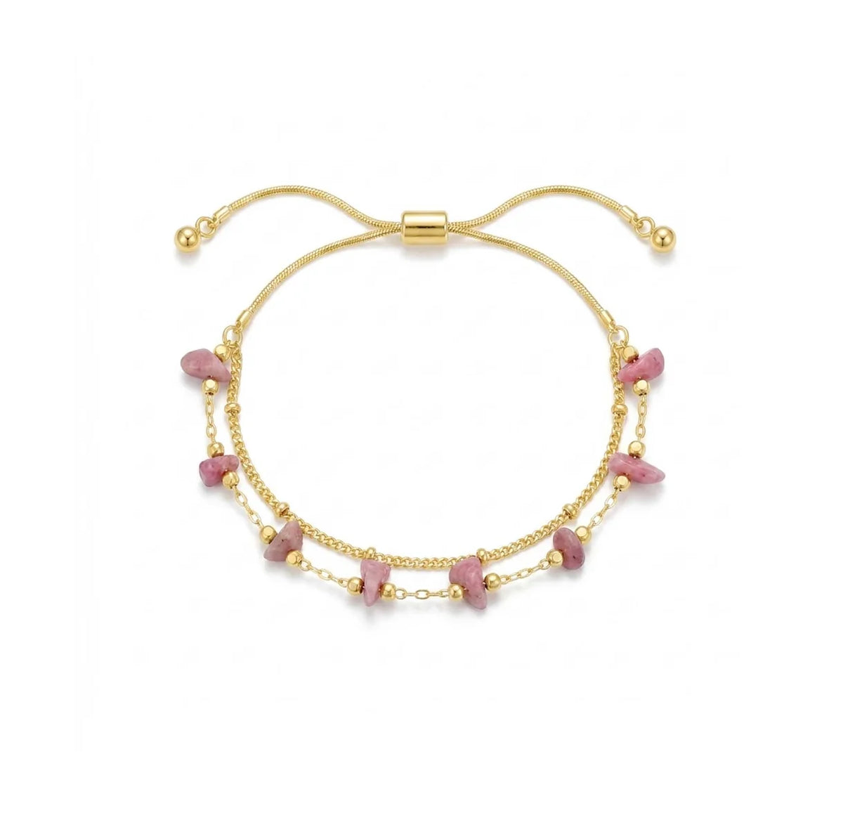 Double Layered Stone Slider Bracelet | Gold | Pink