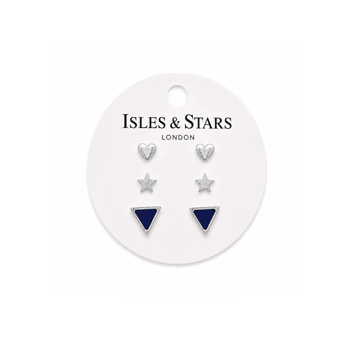 3 Sets of Stud Earrings | Silver | Navy