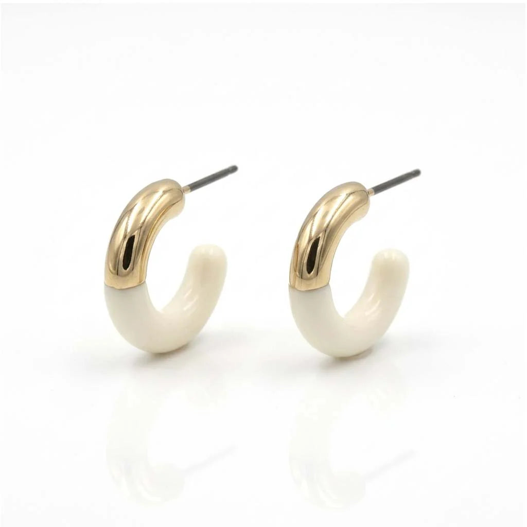 Mixed Metal and Resin C-Shaped Hoop Earrings | Gold | Ivory