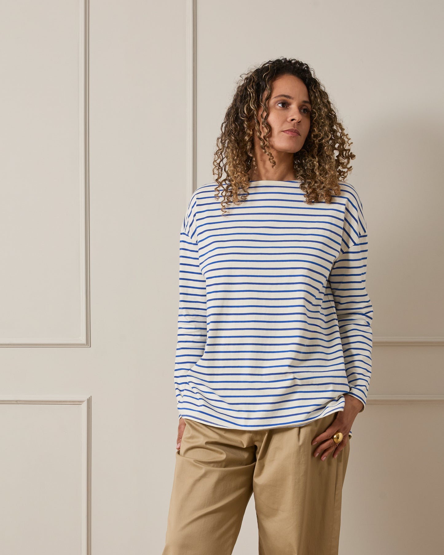 Chalk | Bryony Stripe Top | Cobalt Blue/Cream