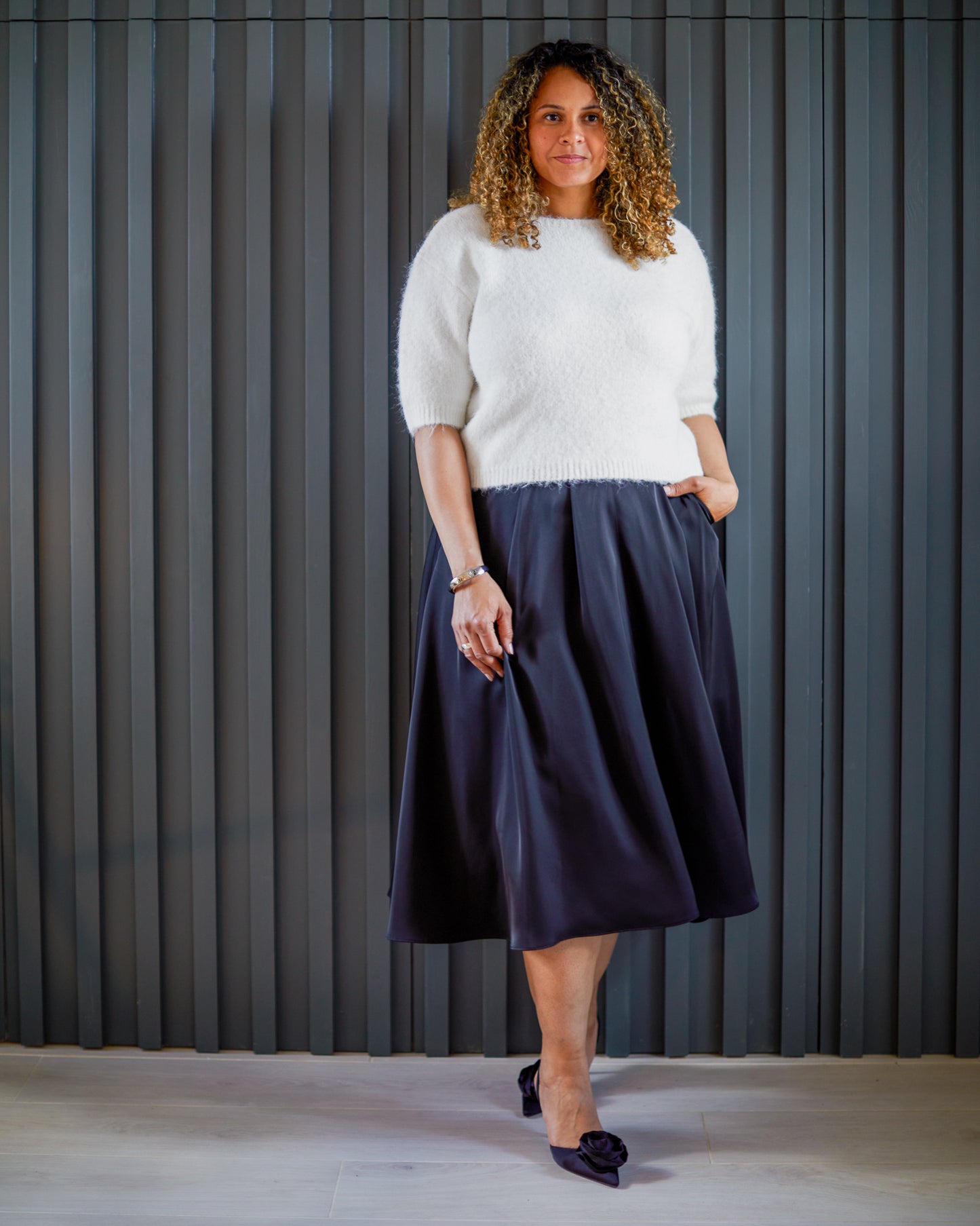 Chalk | Audrey Skirt | Satin | Black