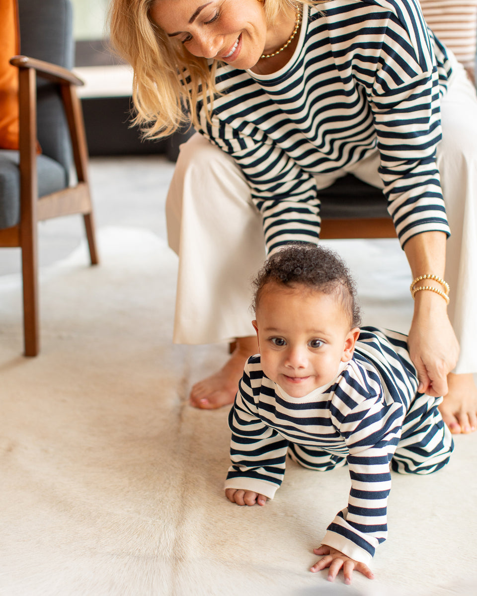 Chalk | Rebecca Stripe Top | Navy/Ecru