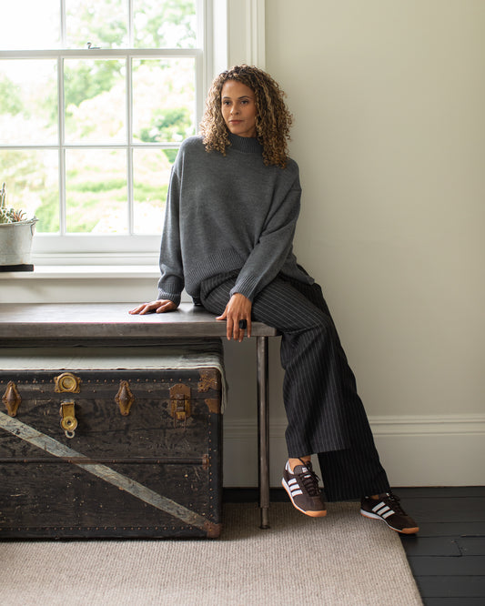Chalk | Judith Trouser | Dark Charcoal Pinstripe