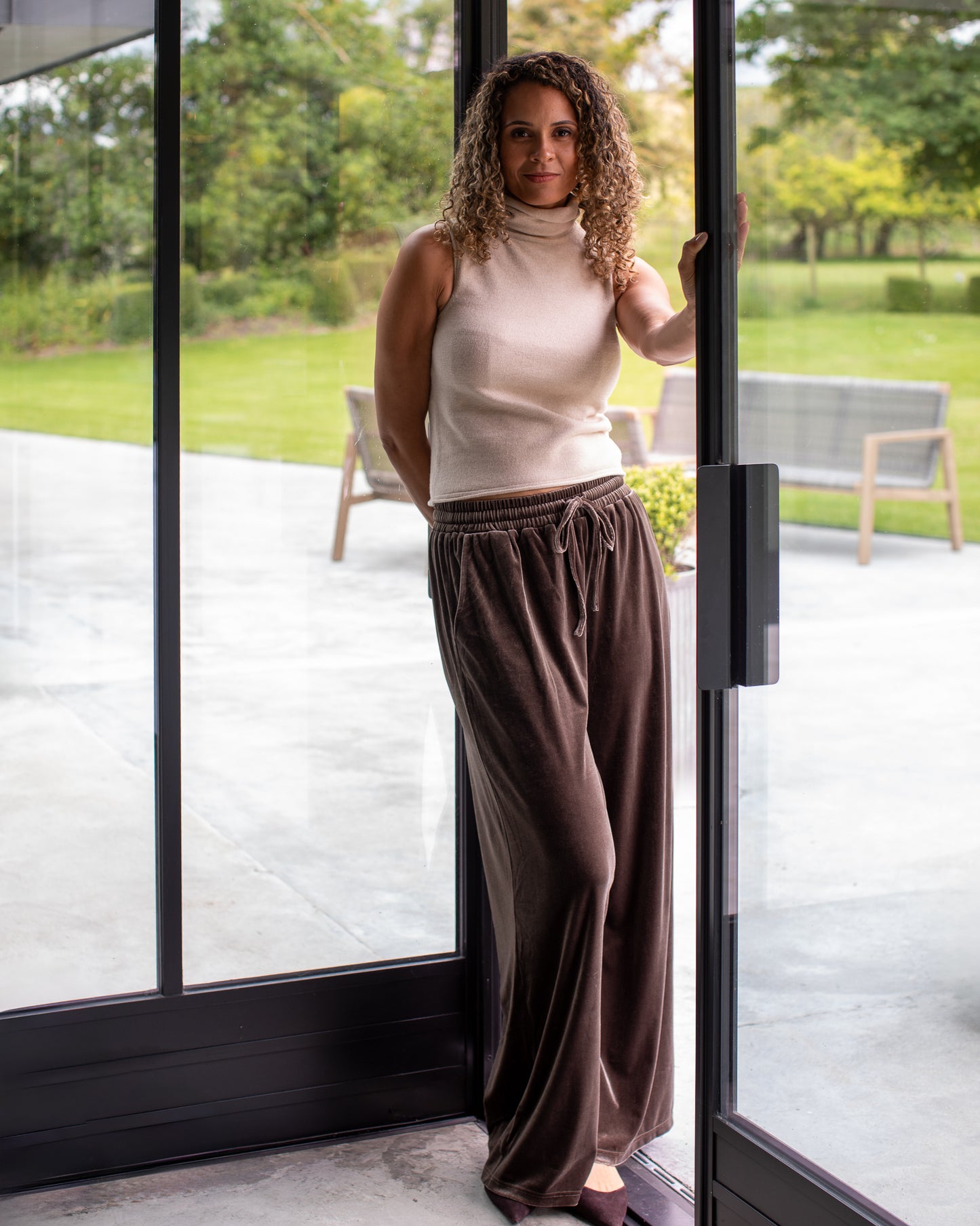 Chalk | Posy Roll Neck Top | Light Stone