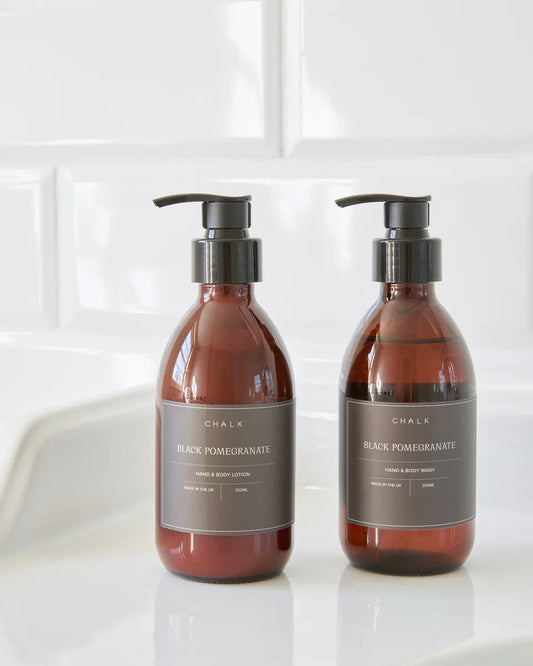 Chalk | Amber Glass Hand & Body Lotion | Black Pomegranate | 250ml