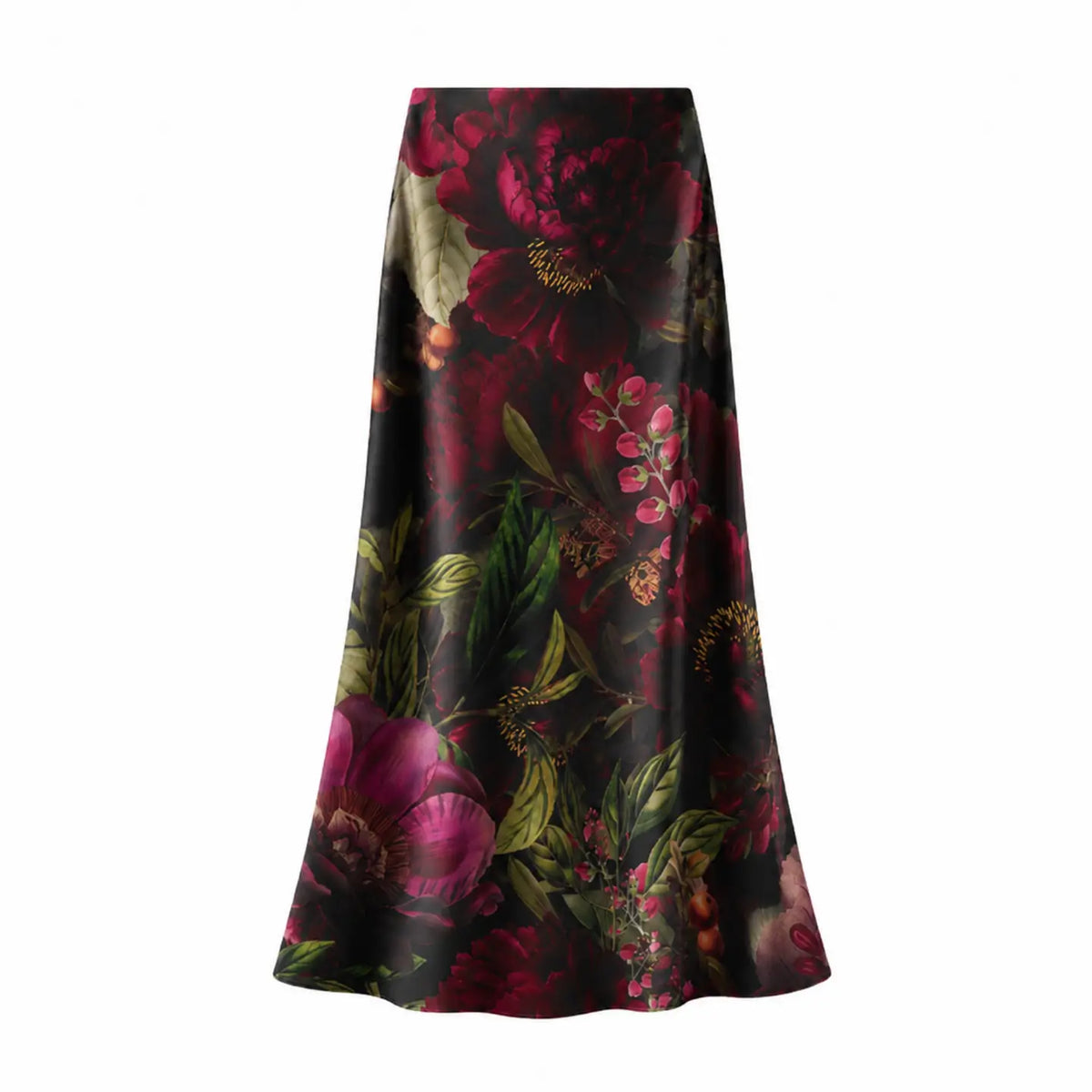 Satin Slip Skirt | Wine Floral Print