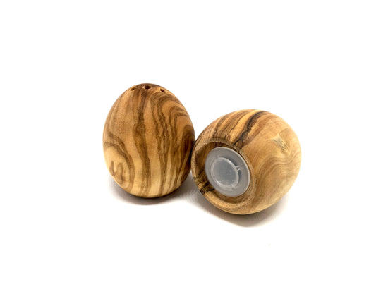 Set of 2 olive wood salt and pepper shakers egg shape