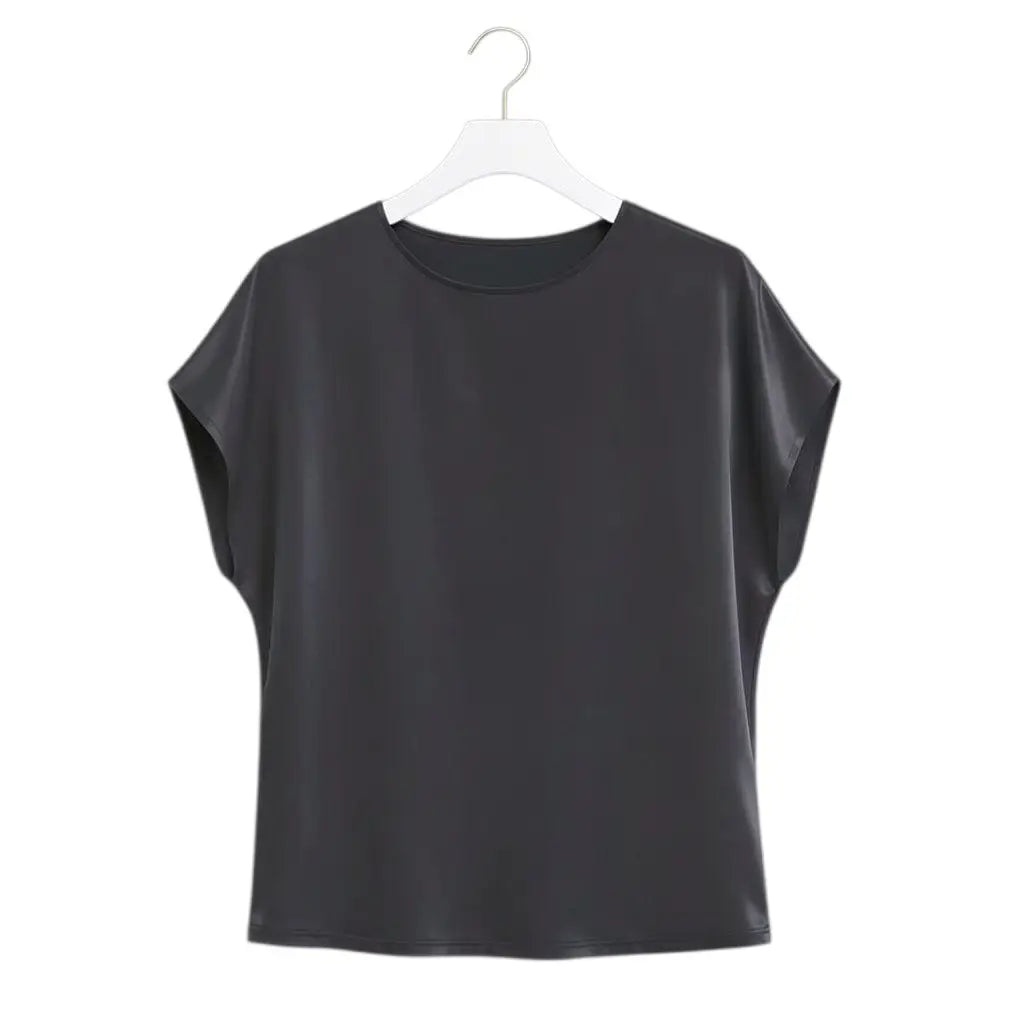 Satin Boxy T-Shirt Top | Gunmetal Grey