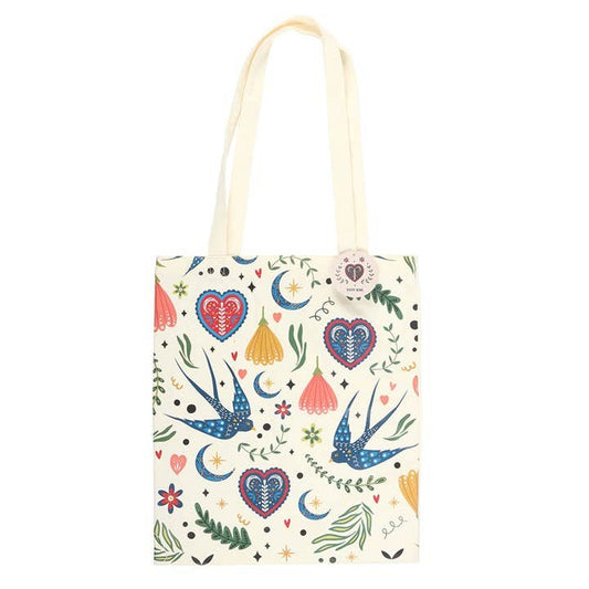 Cream Folk Floral Print Tote Bag