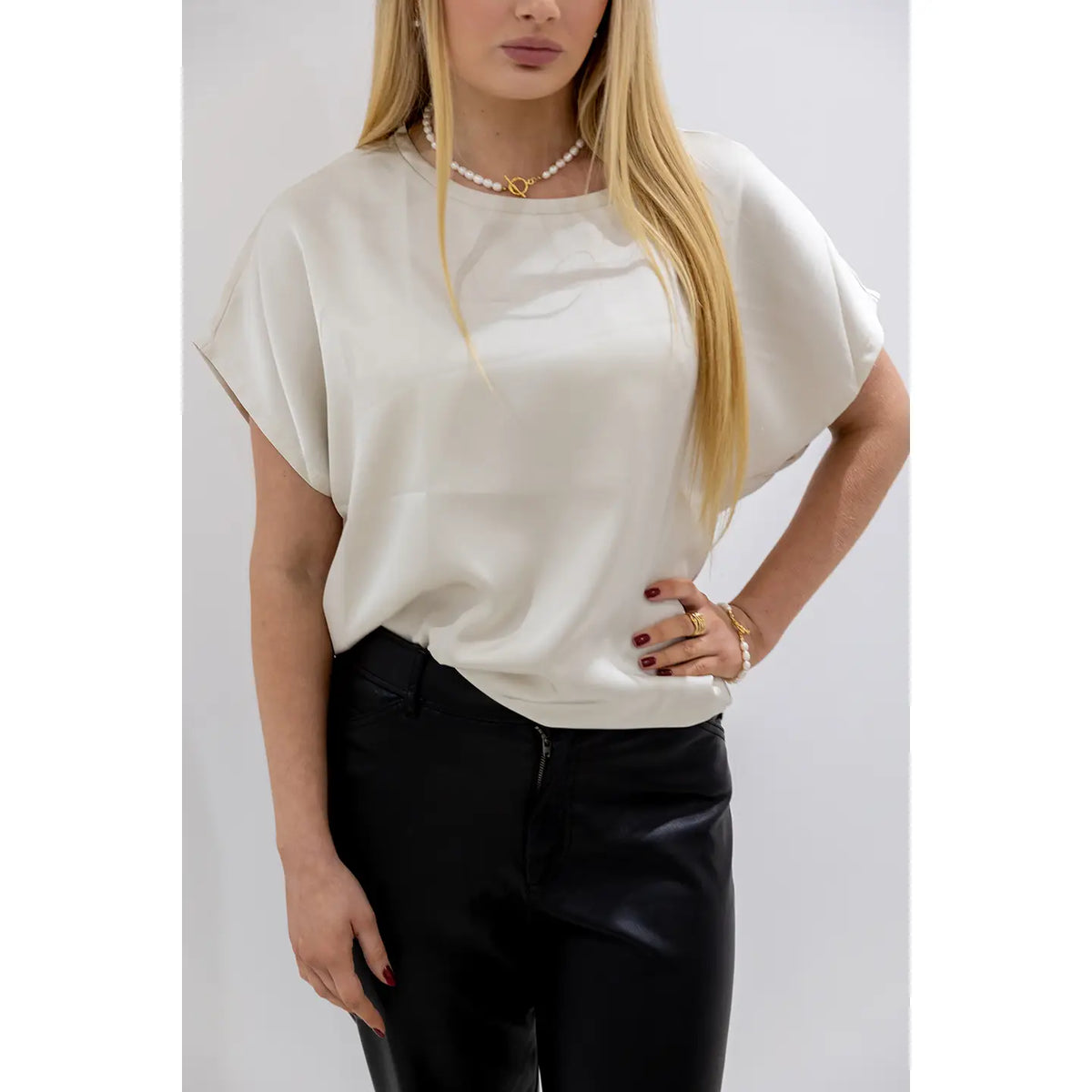 Satin Boxy T-Shirt Top | Champagne