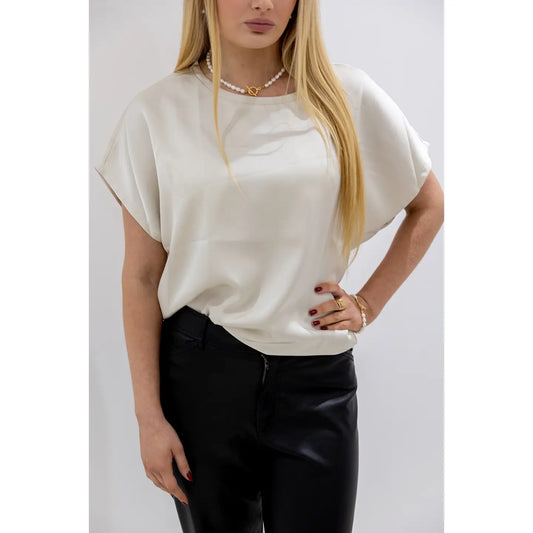 Satin Boxy T-Shirt Top | Champagne