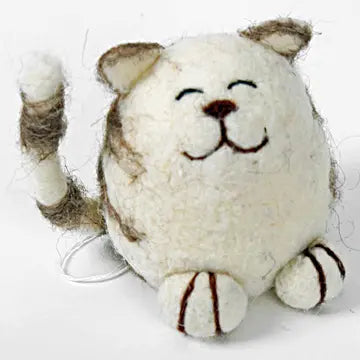 Grey Felted Sitting Cat Decoration