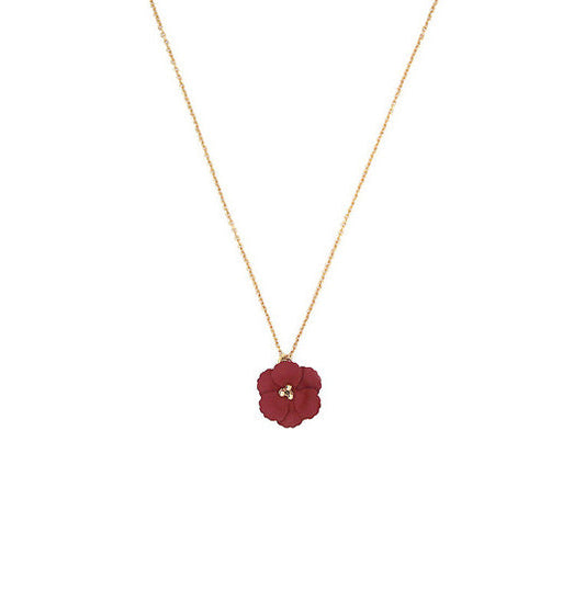 Small Flower Pendant Necklace | Gold | Burgundy