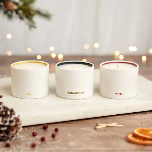 Gold Frankincense and Myrrh Candle Trio