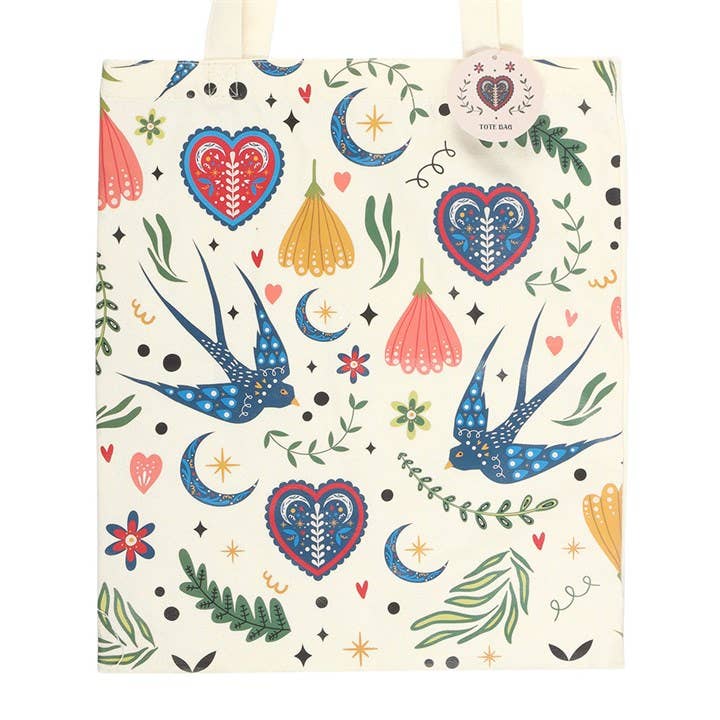 Cream Folk Floral Print Tote Bag