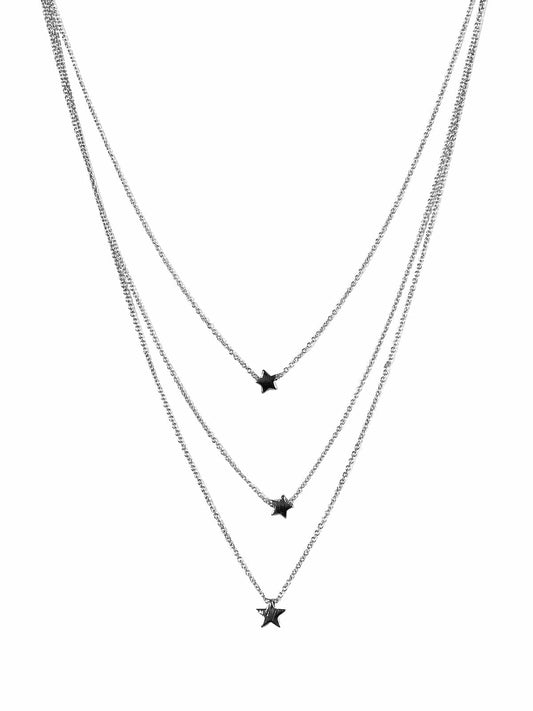 Estelle 3 Layer Star Necklace | Silver