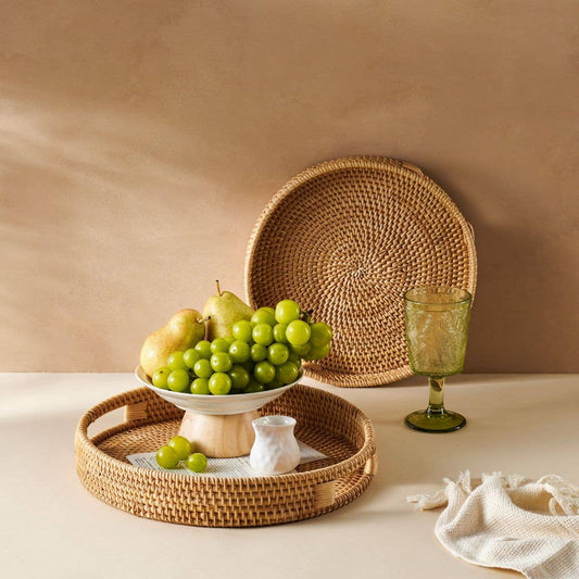 Rattan Trays | Round Hand Woven Wicker Serving Tray Décor