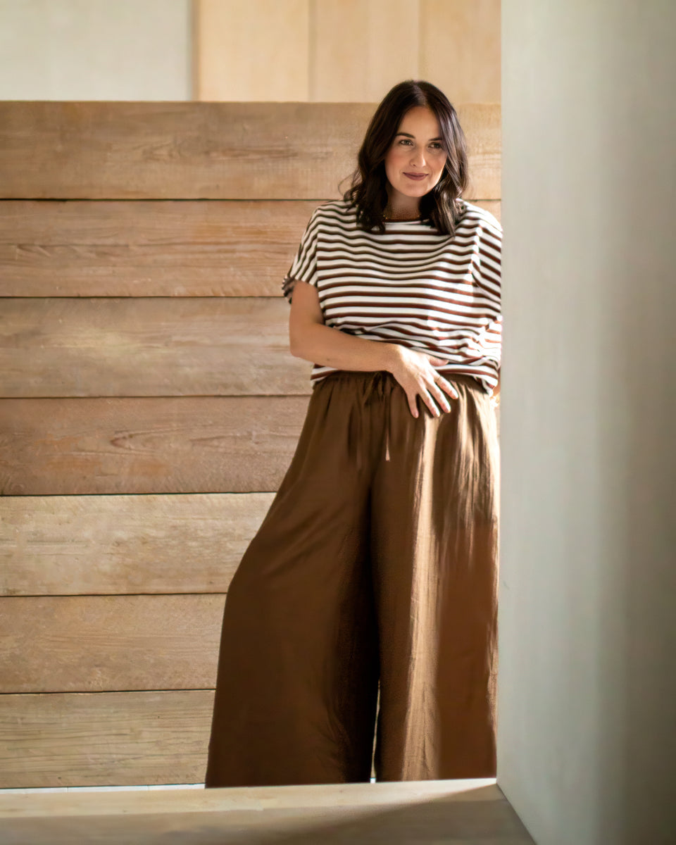 Chalk | Wei Stripe Top | Tobacco/Ecru