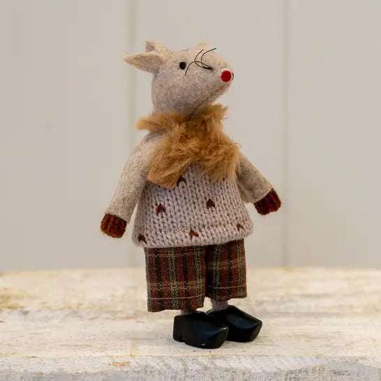 Fabric Boy Mouse in Cloggs in Winter Outfit Brown