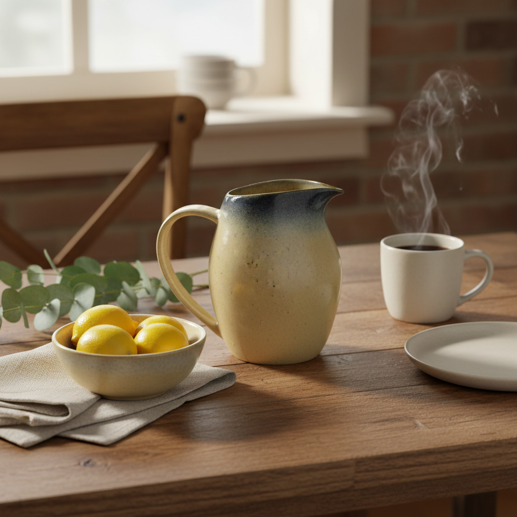 Medium Ceramic Pitcher | Ivory/Blue