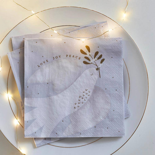Mistletoe White Christmas Paper Napkins | 20 Pack |