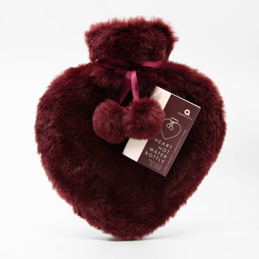 Merlot Faux Fur Heart Hot Water Bottle