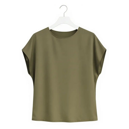 Satin Boxy T-Shirt Top | Khaki