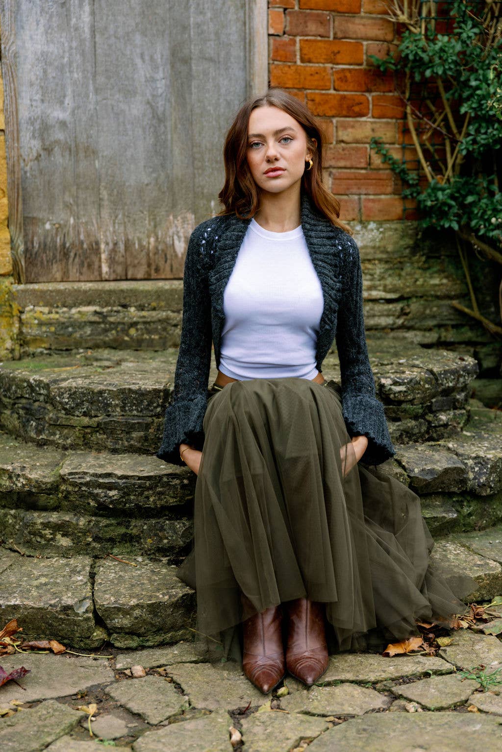 Tulle Layer Skirt in Olive Green