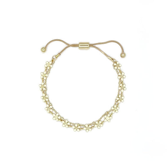 Double Layered Enamel Flower Slider Bracelet | Gold | Ivory