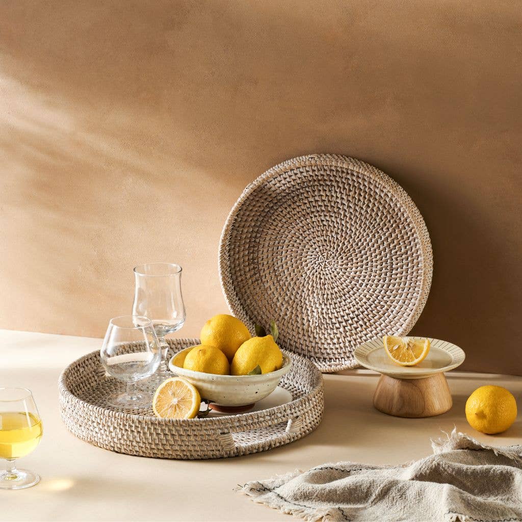 Rattan Trays | Round Hand Woven Wicker Serving Tray Décor
