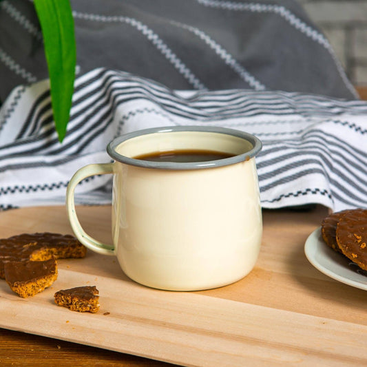 Coloured Enamel Belly Mug Cream/Grey