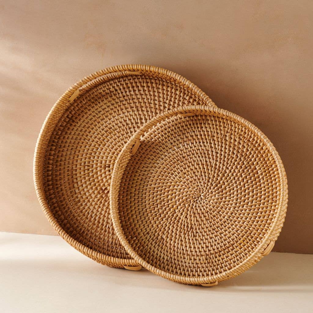 Rattan Trays | Round Hand Woven Wicker Serving Tray Décor