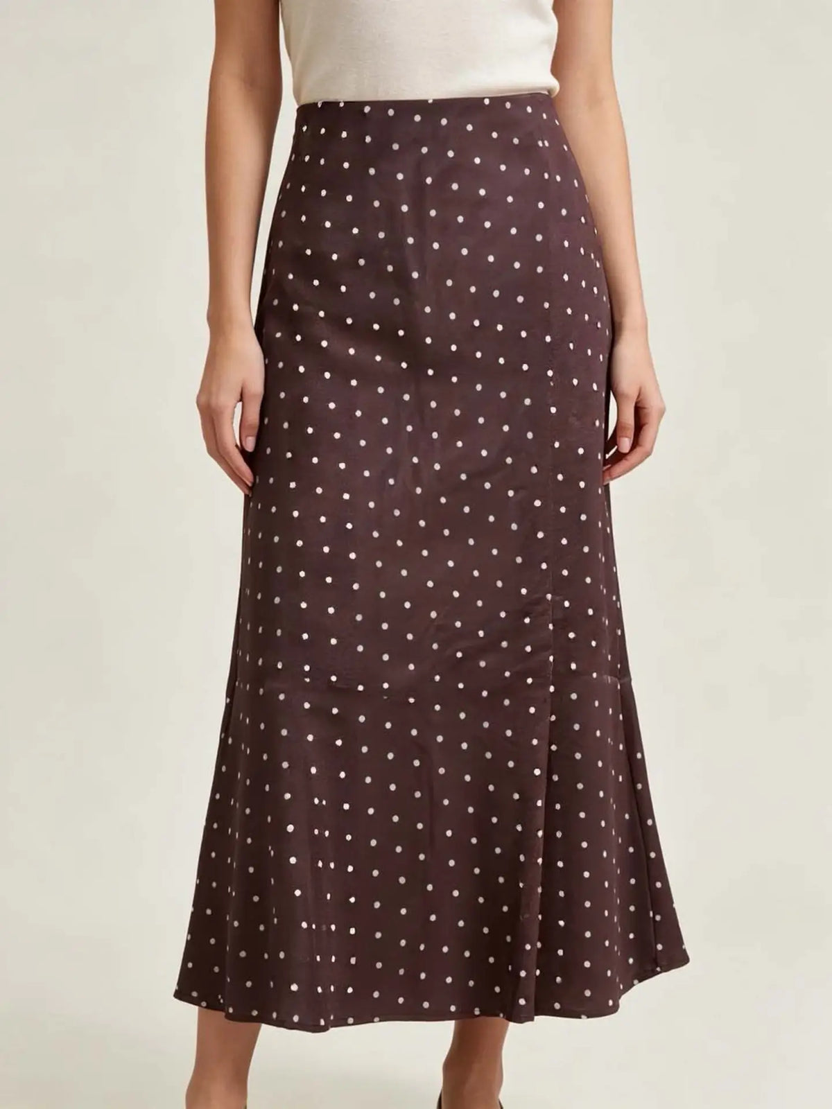 Satin Slip Skirt in Brown Polka Dot