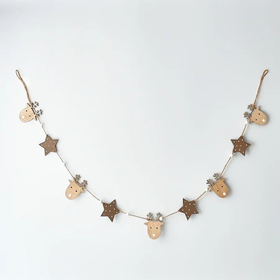 Neutral Reindeer Wood Garland
