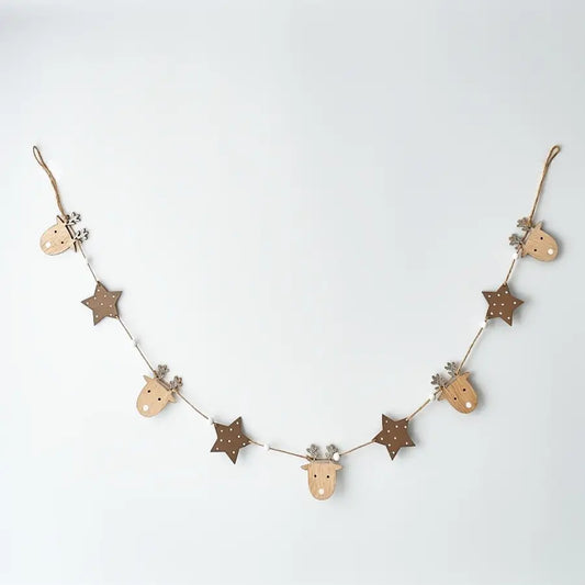 Neutral Reindeer Wood Garland
