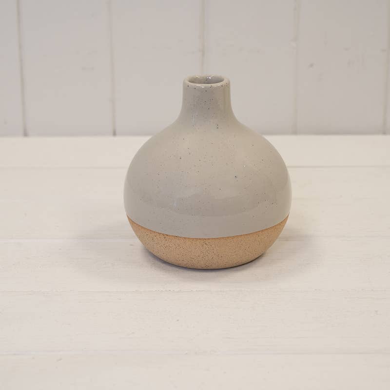 Taupe Ceramic Glazed Vase with Unglazed Design